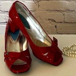 Fitzwell Red Patent Open Toe Shoes - WIDE WIDTH